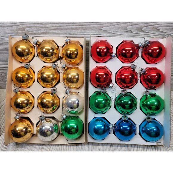 Noelle Glass Christmas Ornaments Shiny Gold Red Green Blue Silver Set of 22 - Picture 2 of 8